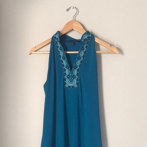 White House Black Market Comfortable Teal Beaded Dress